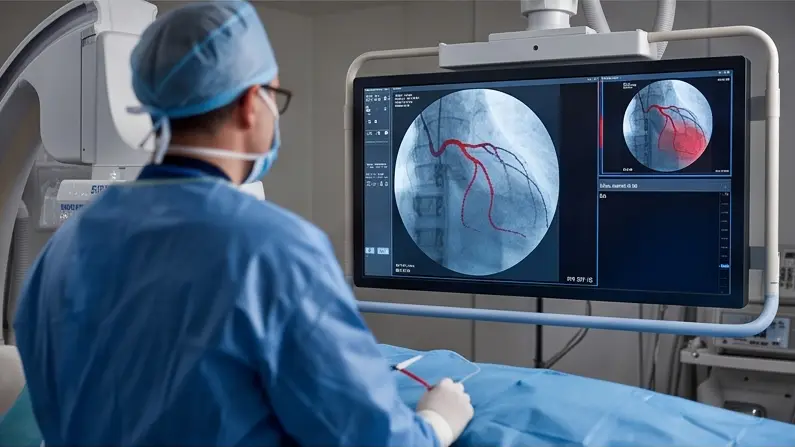 Dr Gopal Krishna Rai performing transradial coronary angiography CAG in digital Cath Lab at Star Hospital Varanasi